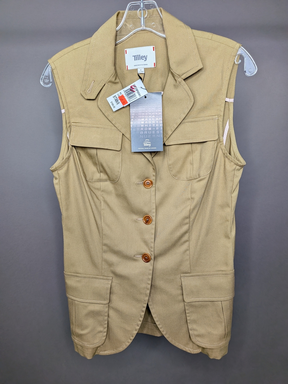 Tilley Sleeveless Utility Vest in Khaki NWT